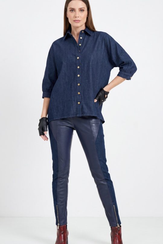 Calça Montaria de Jeans e Couro