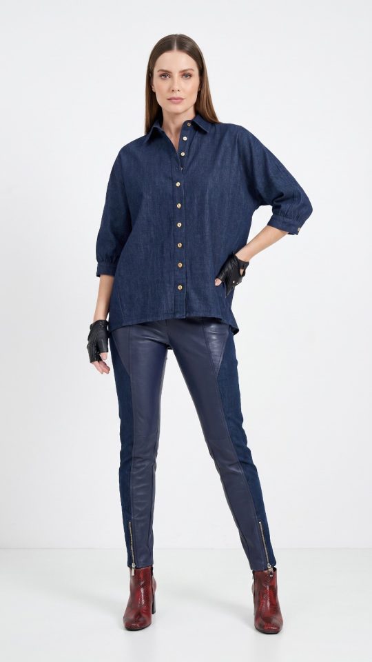 Calça Montaria de Jeans e Couro