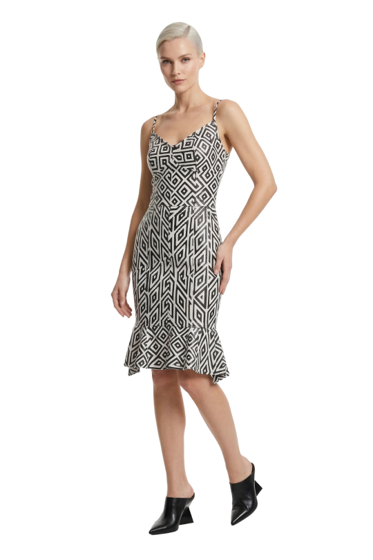 Vestido Monica Curto de Couro Estampado