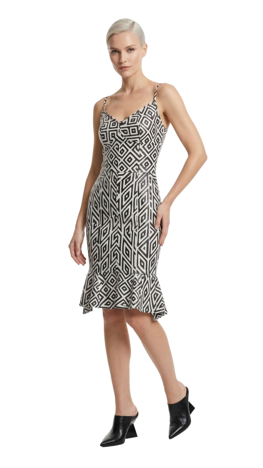 Vestido Monica Curto de Couro Estampado - Hal Trager by Maison Revolta