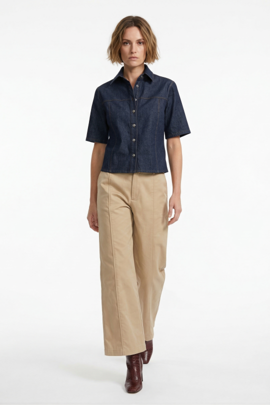 Camisa Manga Curta Jeans