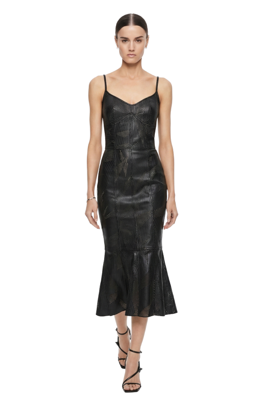 Vestido Monica Midi de Couro Perfurado