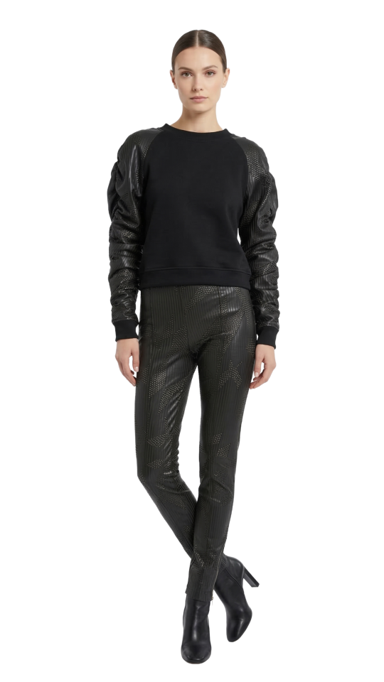 Blusa Moletom com Mangas em Couro Perfurado - Hal Trager by Maison Revolta