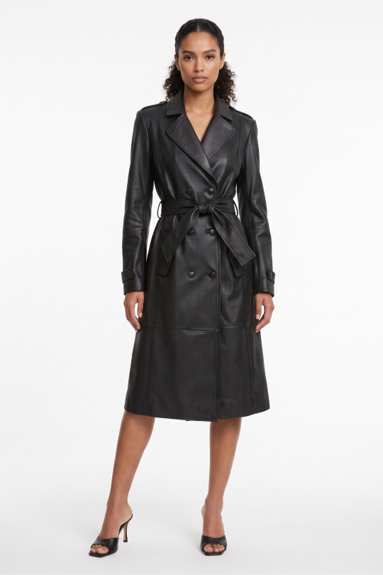 Trench Coat de Couro Perfurado