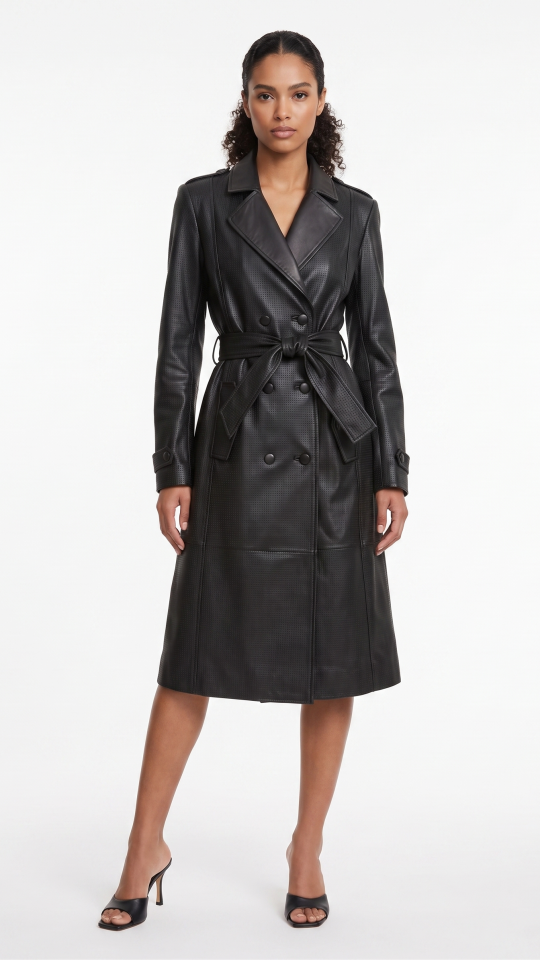 Trench Coat de Couro Perfurado