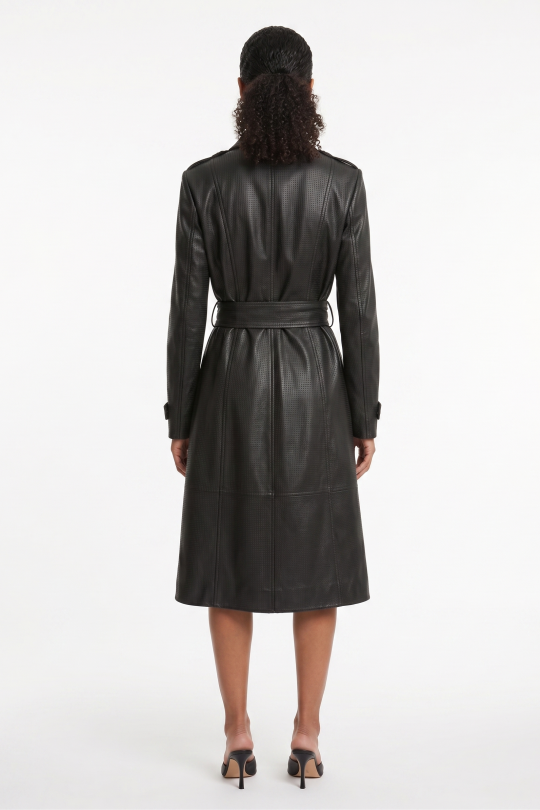 Trench Coat de Couro Perfurado