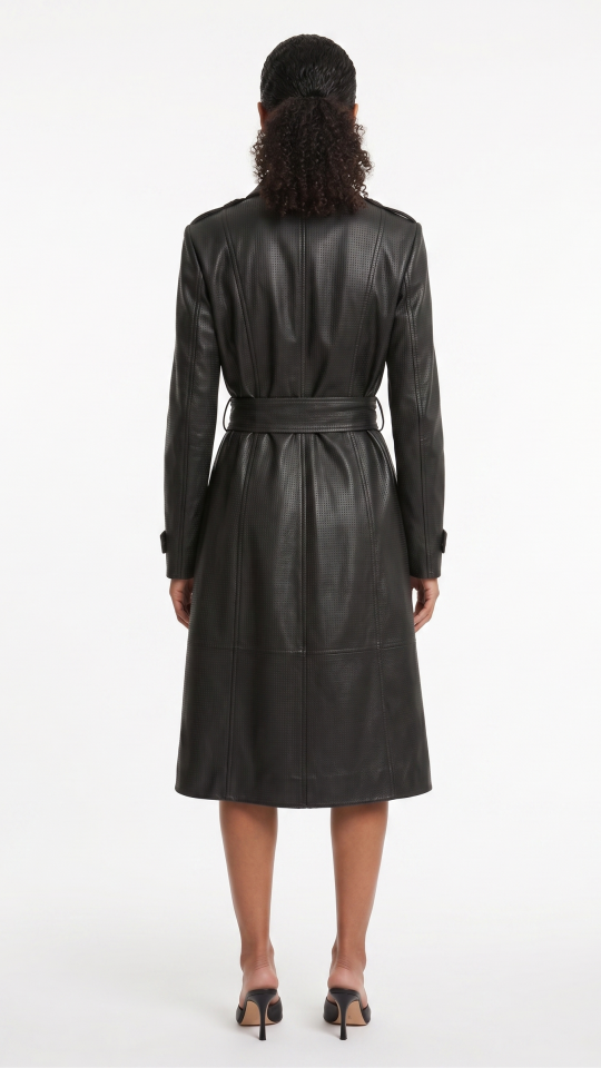 Trench Coat de Couro Perfurado