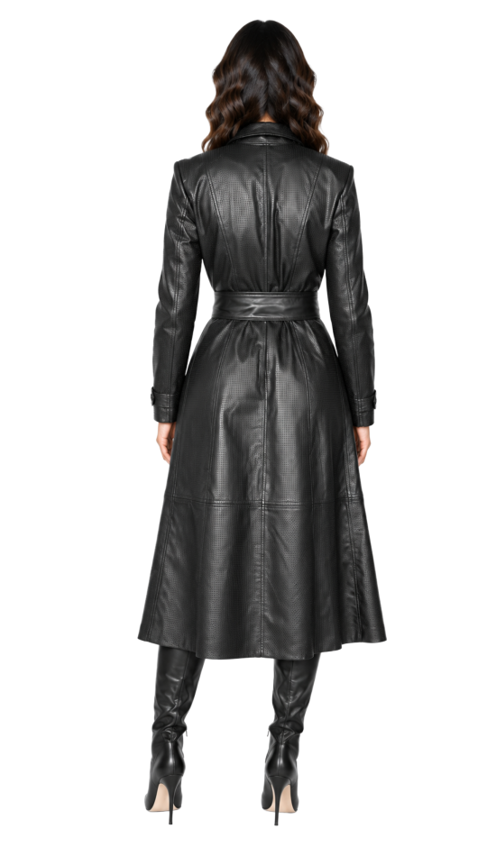 Trench Coat de Couro Perfurado