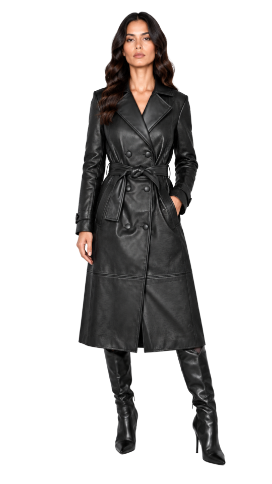 Trench Coat de Couro Perfurado